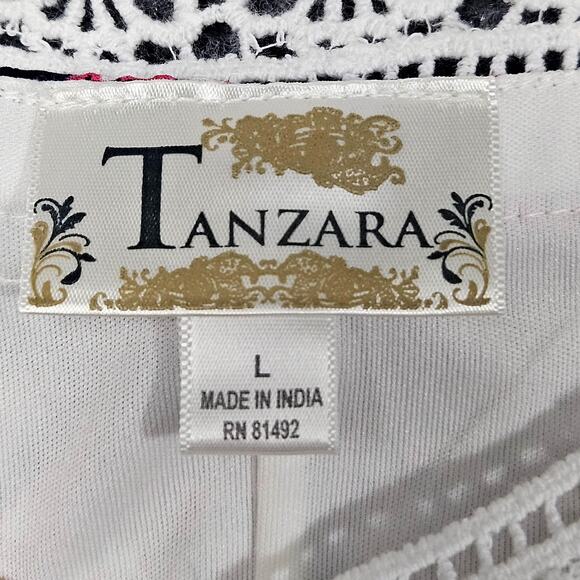 Tanzara Dress Large Boho Geometric Print Crochet Trim Handkerchief Hem Lined - Picture 6 of 8